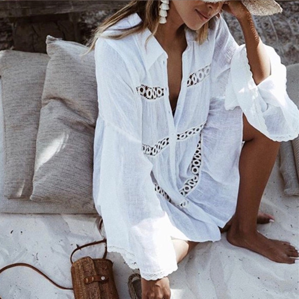 Cotton Bohemian Tunic Beach Dress Sz M/L